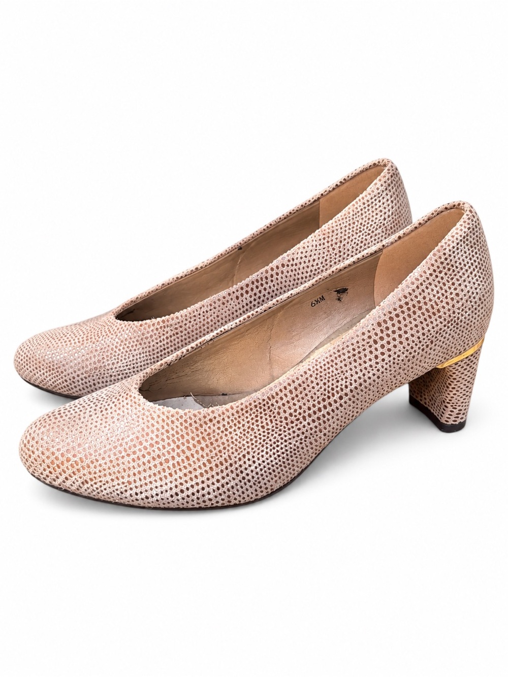 Vaneli Blush Textured Mid Block Heel Pumps with Metallic Trim